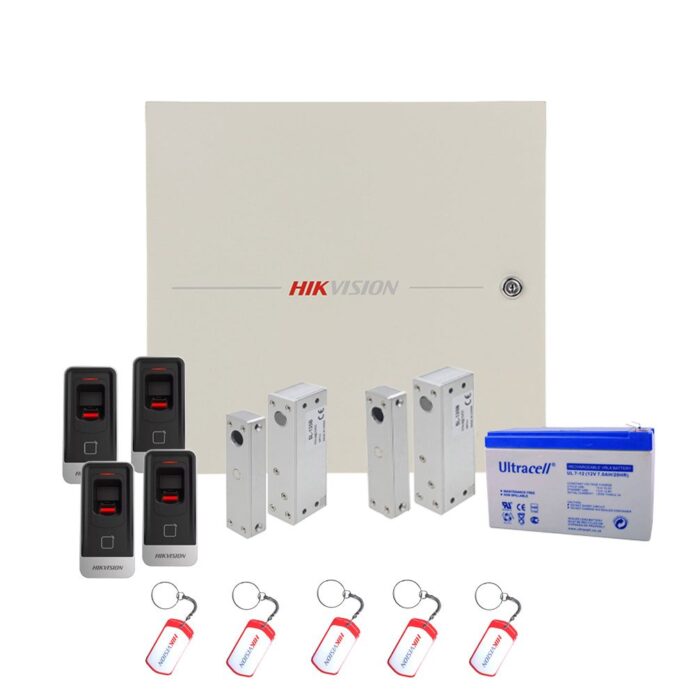 Sistem control acces Hikvision KIT-2UBACV2, amprenta, cartela, 13.56 KHz, acumulator, doua usi bidirectionale Sistem control acces Hikvision KIT-2UBACV2, amprenta, cartela, 13.56 KHz, acumulator, doua usi bidirectionale