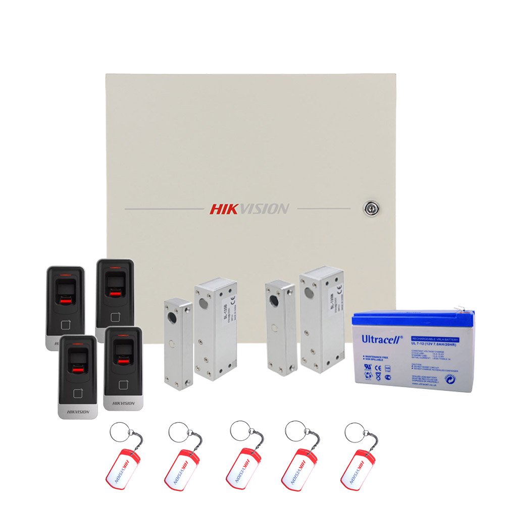Sistem control acces Hikvision KIT-2UBACV2, amprenta, cartela, 13.56 KHz, acumulator, doua usi bidirectionale Sistem control acces Hikvision KIT-2UBACV2, amprenta, cartela, 13.56 KHz, acumulator, doua usi bidirectionale