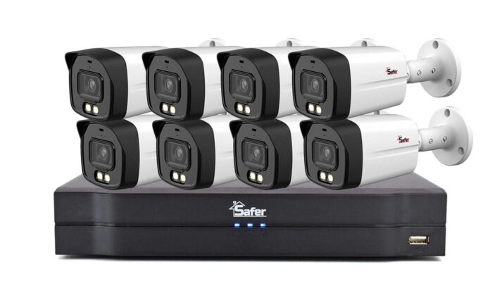Kit de supraveghere exterior, DVR 16 canale, Audio prin HDCVI, 8x camera bullet 5MP, IR si LED 40m, Safer KIT-DVR16+8BP