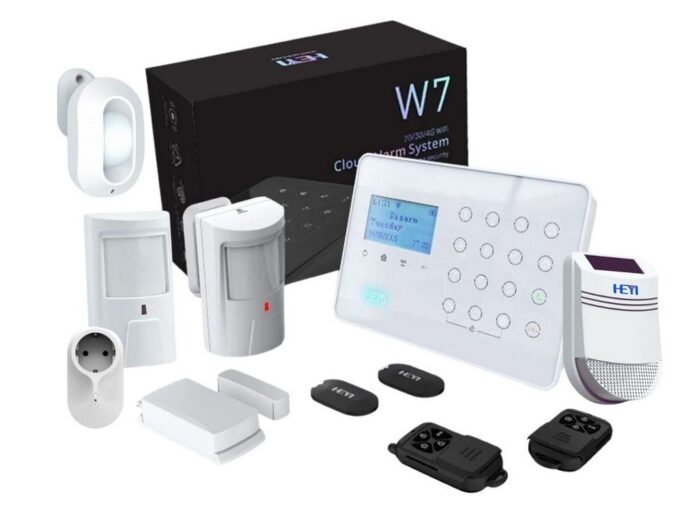 Kit sistem alarma wireless antiefractie Heyi, GSM, Wi-Fi, 2 zone, priza, detector si senzor miscare, sirena exterior, KIT HY-W7-03
