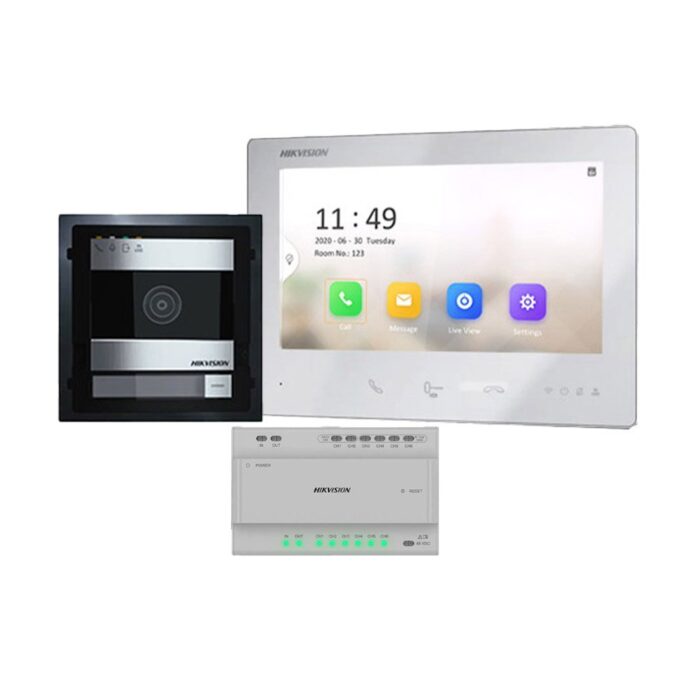 Kit videointerfon IP Hikvision DS-KIS704EY, 2 MP, WiFi, microfon si difuzor, touchscreen, pe 2 fire Kit videointerfon IP Hikvision DS-KIS704EY, 2 MP, WiFi, microfon si difuzor, touchscreen, pe 2 fire