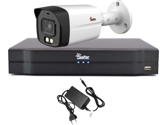 Sistem supraveghere 1 camera exterior FULL HD, LED alb 40m, DVR 4 canale, Safer KIT1EXTFHD