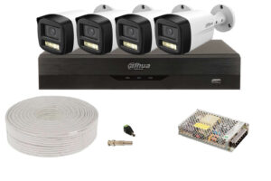 Kit pentru exterior cu 4 camere 5MP, Iluminare duala 40m + DVR 4 canale AI Dahua, KIT4DHFHD80-TW Kit pentru exterior cu 4 camere 5MP, Iluminare duala 40m + DVR 4 canale AI Dahua, KIT4DHFHD80-TW