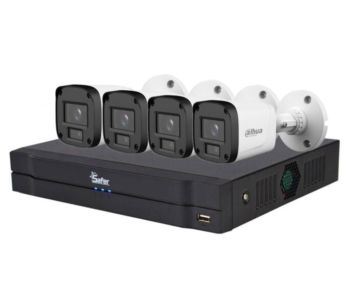 Kit supraveghere 4 camere 2MP FULL HD, lentila 2.8mm, IR 20 metri si DVR Pentabrid Safer, KITEXT4FULLHD