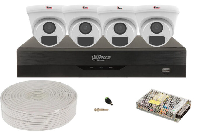 Kit supraveghere 4 camere Safer 2MP Full HD, IR 20 metri, DVR DAHUA, DH-4X1200EMP-A-1