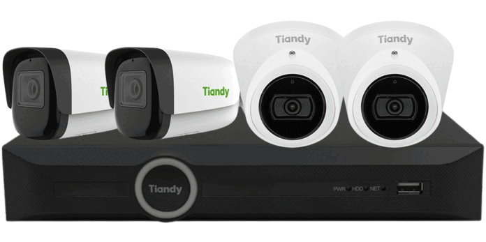 Kit supraveghere IP Starlight Tiandy, 4 camere 8MP 4K, Iluminare IR 30/50m, Microfon, PoE, NVR 8 canale, IP66, KIT-TN8MSTAR