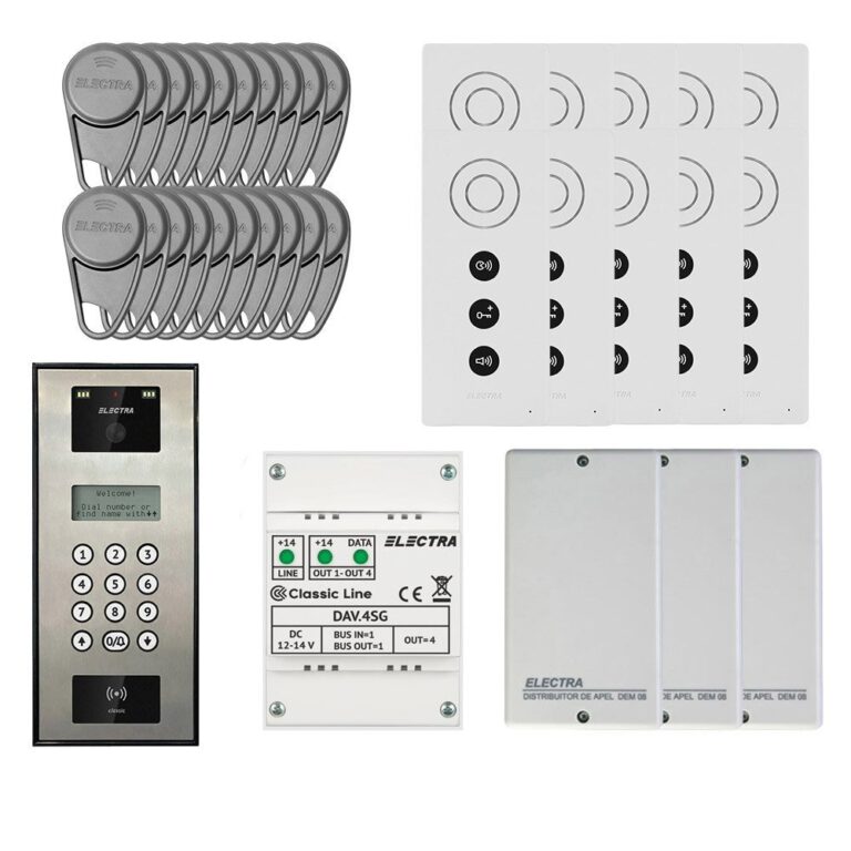 Kit videointerfon Electra Classic Line KIT-EL-VDI-1, 800 TVL, 255 posturi, RFID, tastatura, afisaj electronic, aparent