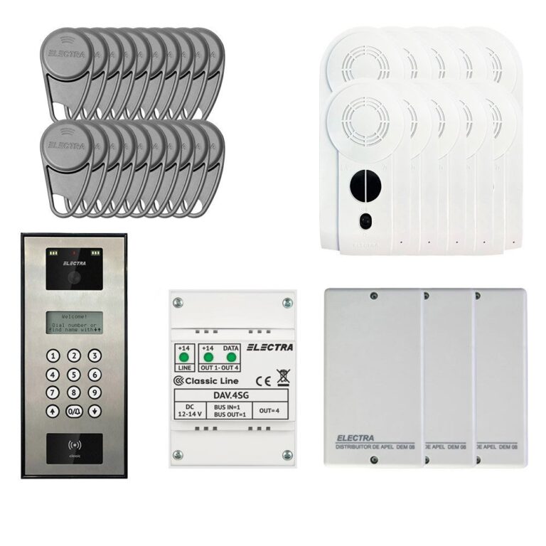 Kit videointerfon Electra Classic Line KIT-EL-VDI-2, 800 TVL, 255 posturi, RFID, tastatura, afisaj electronic, semiduplex digital, aparent
