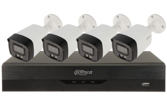 Sistem supraveghere 4 camere exterior Full Color 5MP + DVR cu AI, Dahua, DAH-4X5MLED Sistem supraveghere 4 camere exterior Full Color 5MP + DVR cu AI, Dahua, DAH-4X5MLED