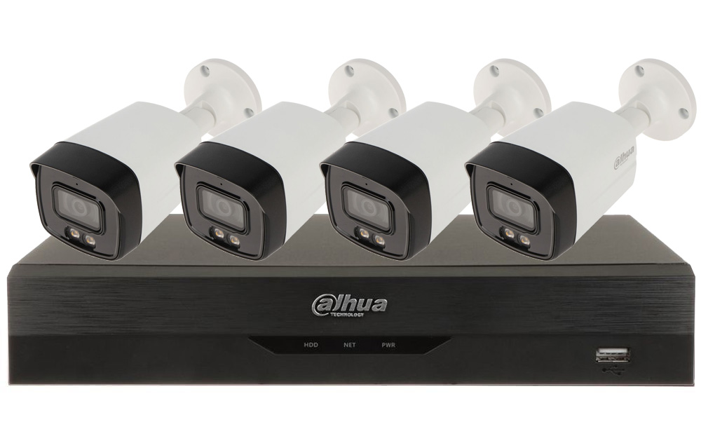 Sistem supraveghere 4 camere exterior Full Color 5MP + DVR cu AI, Dahua, DAH-4X5MLED Sistem supraveghere 4 camere exterior Full Color 5MP + DVR cu AI, Dahua, DAH-4X5MLED