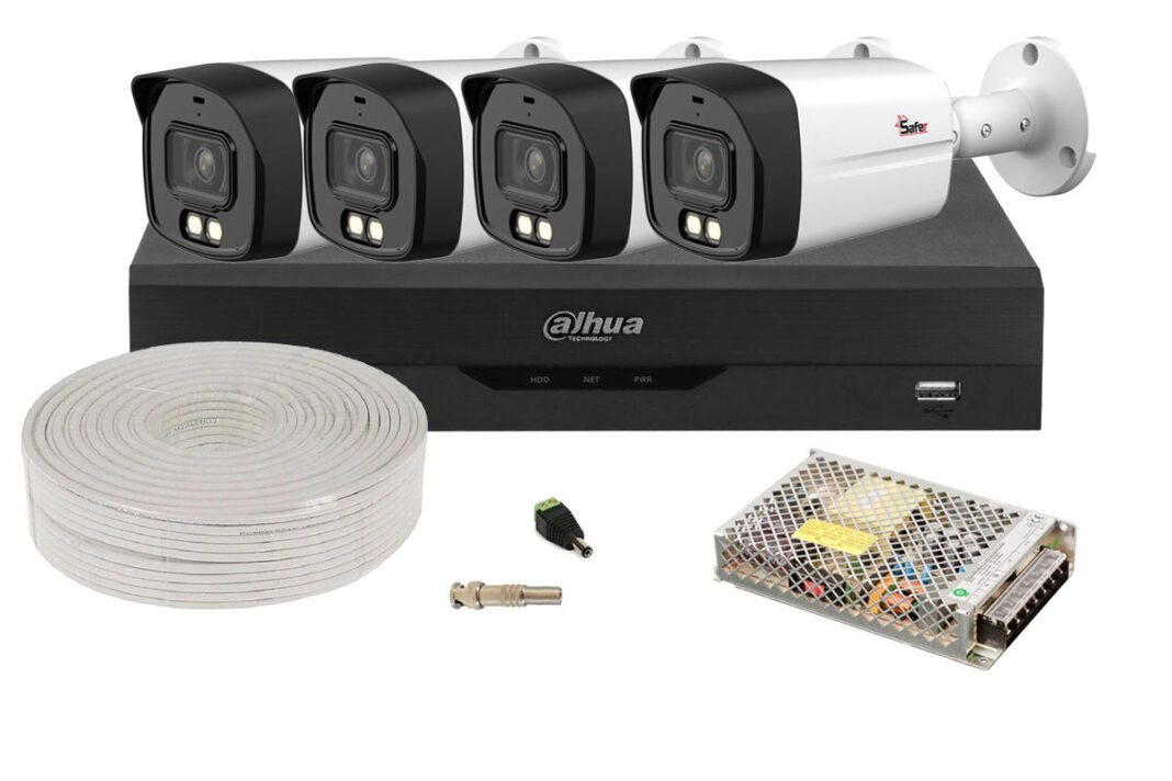 Kit supraveghere video, DVR, 4 camere, 5MP, lentila 2.8mm, IR si LED, accesorii, Dahua, KITDAH5MP40EXTACC