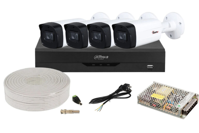 Kit de supraveghere pentru exterior 2MP (FULL HD), IR 80m, 4 camere si DVR cu AI, DAHUA KITDAH5MP80EXTACC-M