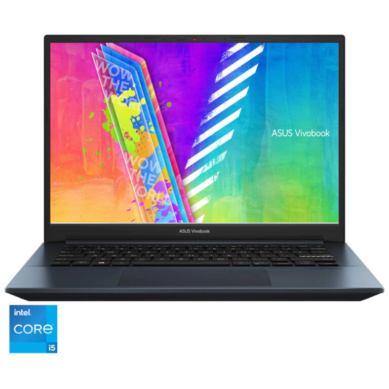 Laptop ultraportabil ASUS Vivobook Pro 14 K3400PA, Intel Core i5-11300H, 14inch, 8GB, 512GB SSD, Intel Iris Xe Graphics, Free DOS, Albastru