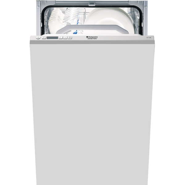 Masina de spalat vase incorporabila Hotpoint LST 328 A, 10 seturi, 8 programe, clasa A, display LCD, 45 cm, alb
