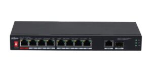 Switch 8x PoE Dahua PFS3110-8ET1GT1GF-96, 96W, 1 port SFP Gigabit, 1 port uplink Gigabit, fara management, Watchdog Switch 8x PoE Dahua PFS3110-8ET1GT1GF-96, 96W, 1 port SFP Gigabit, 1 port uplink Gigabit, fara management, Watchdog