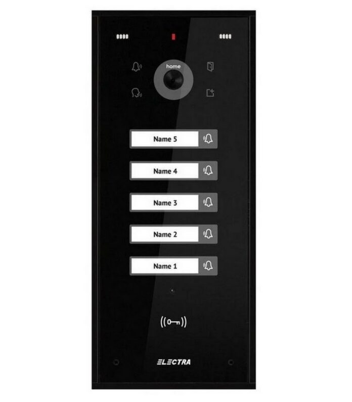 Post de exterior videointerfon, 5 familii, montaj incastrat, 4 fire, cititor RFID, culoare neagra, Electra VPH.05F03.ELBTL