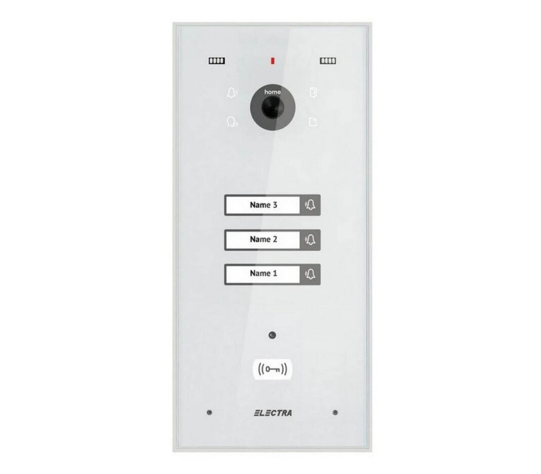 Post exterior videointerfon, 3 familii, montaj incastrat, 4 fire, culoare alba, cititor RFID, Electra VPH.03F03.ELWTL