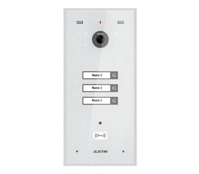 Post exterior videointerfon, 3 familii, montaj incastrat, 4 fire, culoare alba, cititor RFID, Electra VPH.03F03.ELWTL