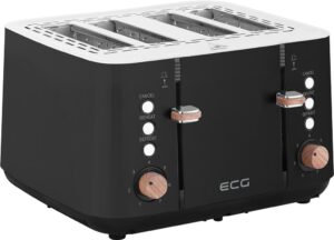 Prajitor de paine ECG ST 4768 Timber Black, 1850 W, 4 felii, 7 grade de rumenire, otel inoxidabil si elemente din lemn, negru Prajitor de paine ECG ST 4768 Timber Black, 1850 W, 4 felii, 7 grade de rumenire, otel inoxidabil si elemente din lemn, negru