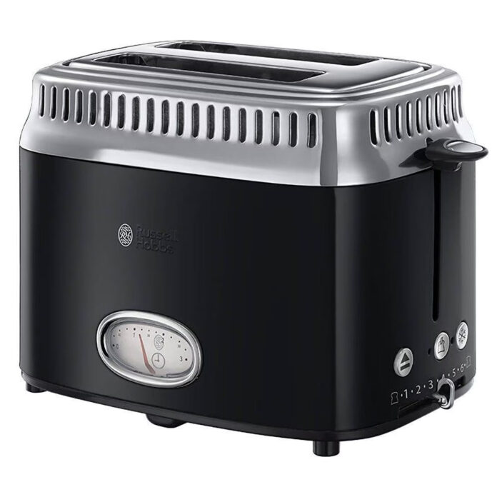 Prajitor de paine Russell Hobbs Retro Classic Noir 21681-56, 1200 W, 2 felii, 6 trepte prajire, Negru