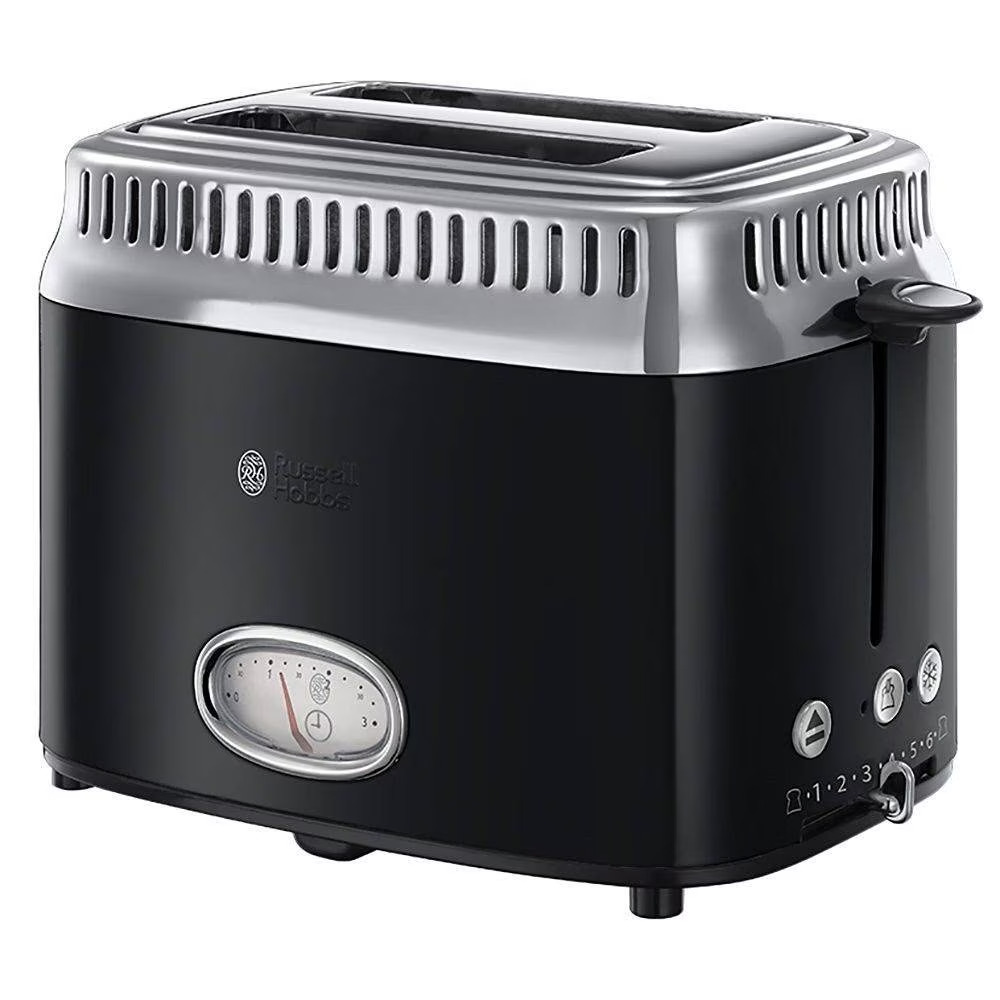 Prajitor de paine Russell Hobbs Retro Classic Noir 21681-56, 1200 W, 2 felii, 6 trepte prajire, Negru
