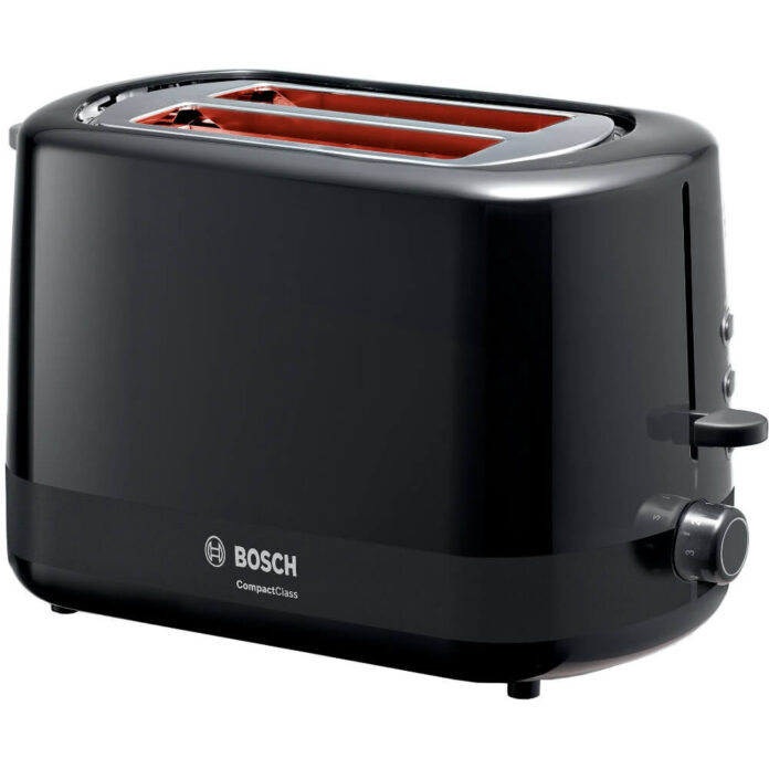 Prajitor paine Bosch TAT3A113, 800 W, 2 felii, Controlul variabil de rumenire, Senzor electronic prajire uniforma, Functie dezghetare si incalzire, Negru