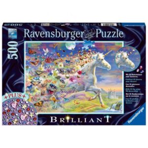 PUZZLE UNICORNI SI FLUTURI, 500 PIESE + STICKERE PUZZLE UNICORNI SI FLUTURI, 500 PIESE + STICKERE