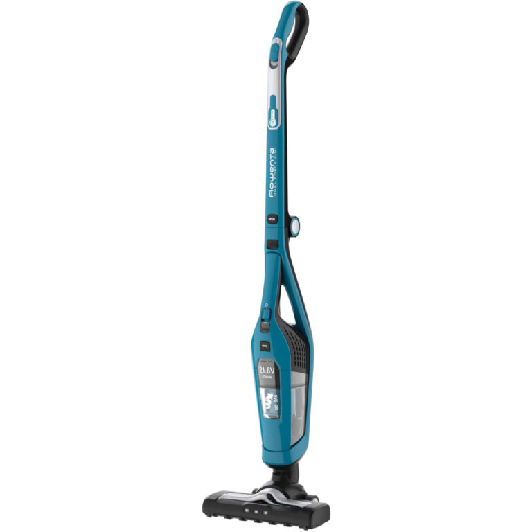 Aspirator vertical Rowenta Dual Force Cyclonic 2 in 1 RH6751WO, 0.6 L, 21.6 V, 2 trepte de viteza, Tehnologie ciclonica, Autonomie 75 min, 5.2 kWh/an, Albastru