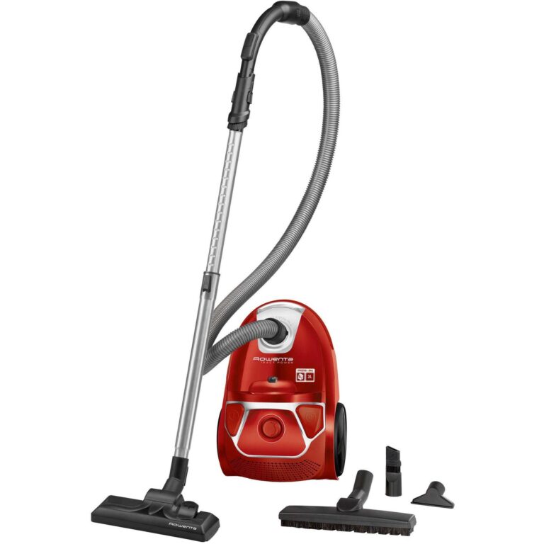 Aspirator cu sac Rowenta Compact Power Parquet RO3953EA, 3 L, 900 W, sac Hygiene+, clasa A, tub telescopic din metal, 75dB, rosu