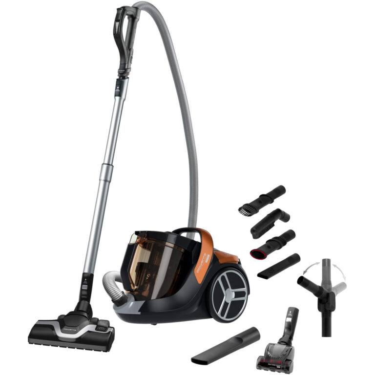 Aspirator fara sac Rowenta X-Trem Power Cyclonic Facelift RO7244EA,  550 W, 2.5 L, 22 kWh/an, Clasa A+, Filtru spuma, Accesoriu multifunctional pentru masina, Portocaliu
