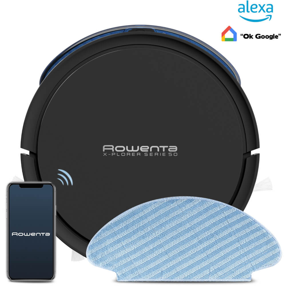 Aspirator robot Rowenta X-Plorer Serie 50 RR7375WH, Mop, Wi-Fi, 0.4 L, 12 kWh/an, Control prin aplicatie, Animal Care, 3 Functii de curatare, Autonomie de 120 min, Negru Aspirator robot Rowenta X-Plorer Serie 50 RR7375WH, Mop, Wi-Fi, 0.4 L, 12 kWh/an, Control prin aplicatie, Animal Care, 3 Functii de curatare, Autonomie de 120 min, Negru