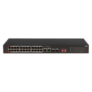 Switch cu 24 porturi PoE Dahua S3226-24ET-240, 10/100 Mbps, 2x SFP 1000Mbps, fara management Switch cu 24 porturi PoE Dahua S3226-24ET-240, 10/100 Mbps, 2x SFP 1000Mbps, fara management