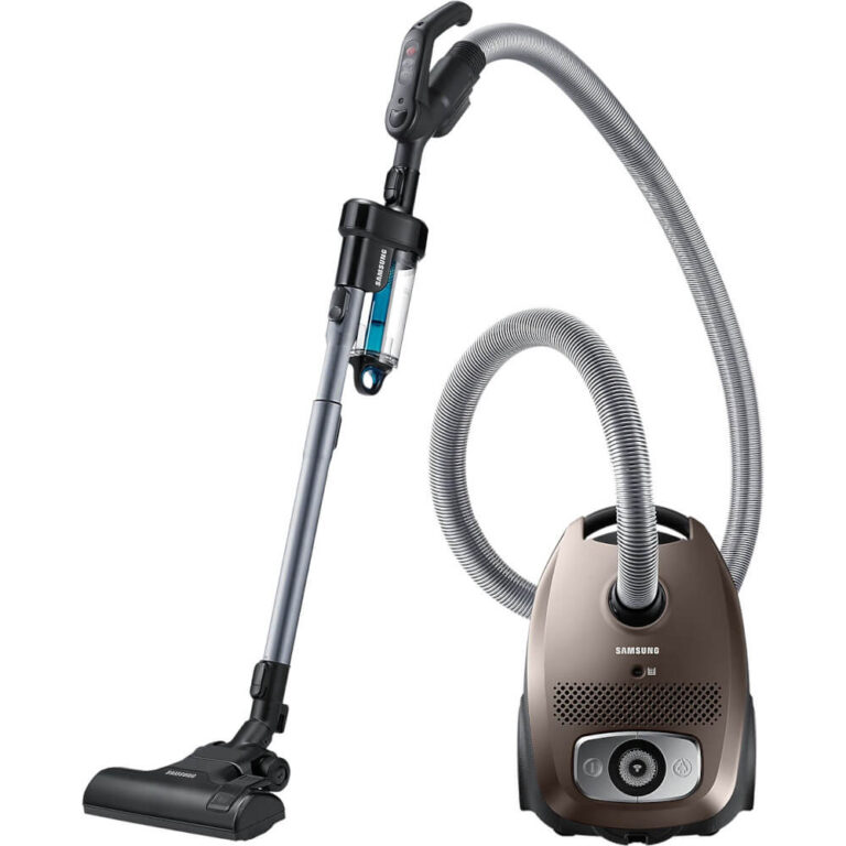 Aspirator cu sac Samsung VC079HNJGGD/OL, 750 W, 3 L, Control pe maner, Accesoriu Pet Care, Tub telescopic, Suprafata aspirare 10 m, 28  kWh/an, Negru/Maro