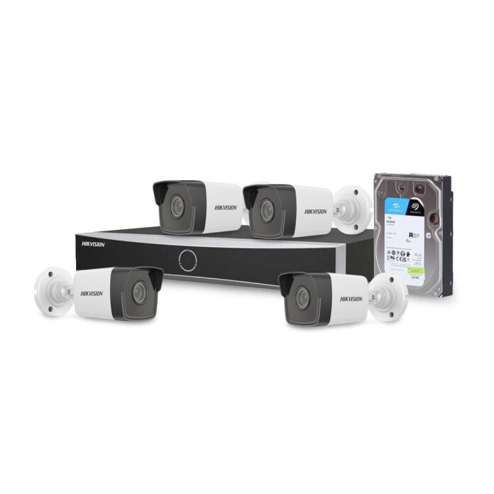 Sistem supraveghere IP exterior basic Hikvision 4EXTIR30-2MP-HDD, 4 camere, 2 MP, IR 30 m, 2.8 mm, PoE, HDD 1 TB Sistem supraveghere IP exterior basic Hikvision 4EXTIR30-2MP-HDD, 4 camere, 2 MP, IR 30 m, 2.8 mm, PoE, HDD 1 TB