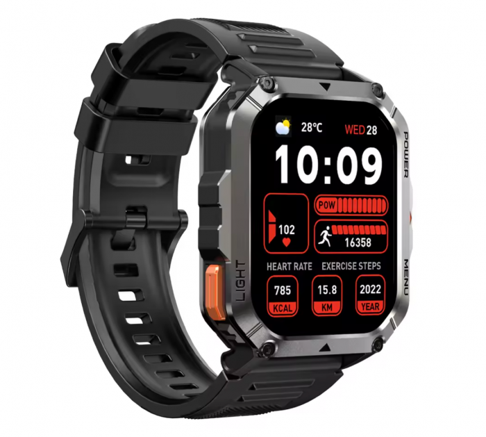 Smartwatch Blackview W70 Pro, Negru, Ecran tactil TFT de 2.01  , Asistenta vocala, Busola, Blitz LED, Monitor de ritm cardiac, Oxigen din sange, 900mAh.