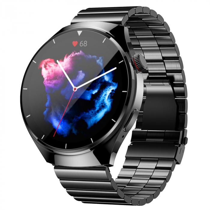 Smartwatch iSEN BK03, Argintiu, 1.39   HD, Apel Bluetooth, ECG, glucoza din sange, oxigen din sange, tensiune arteriala, puls, temperatura corporala, redare muzica, 270 mAh