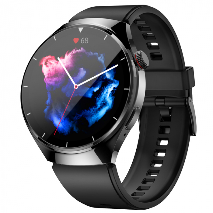 Smartwatch iSEN BK03, Argintiu cu Bratara TPU, 1.39   HD, Apel Bluetooth, ECG, glucoza din sange, oxigen din sange, tensiune arteriala, puls, temperatura corporala, redare muzica, 270 mAh