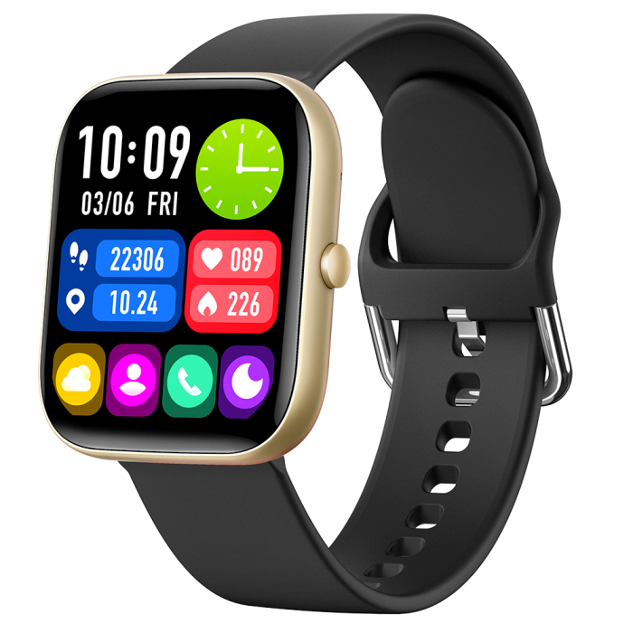 Smartwatch iSEN C08, Negru, Curea TPU Albastru, 1.91   TFT, Ritm Cardiac, Tensiune Arteriala, Oxigen in Sange (SpO2), Moduri Sport, Notificari Apeluri  Mesaje, 200 mAh, Android 5.0   iOS 10.0