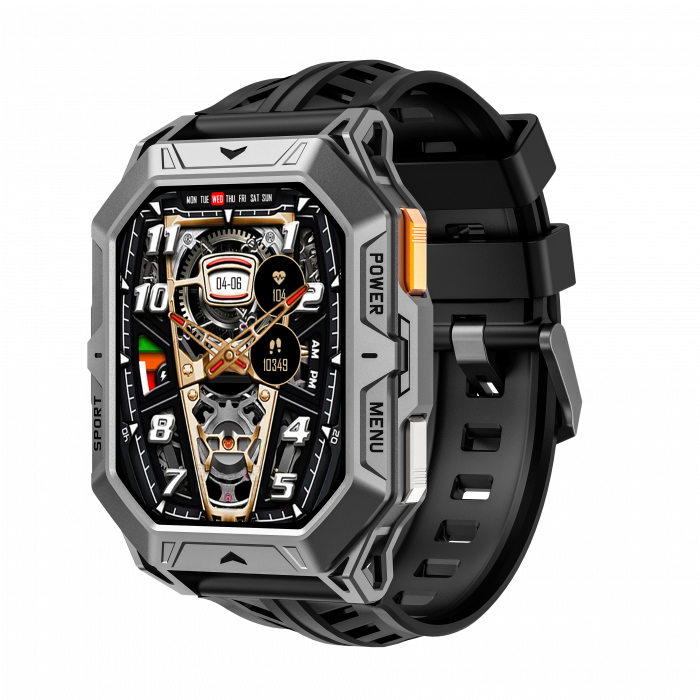 Smartwatch iSEN X1 Pro, Curea de silicon gri, 2.13   AMOLED HD, HRV, ECG, Monitorizare sanatate, Functii sport, Bluetooth Call, 1000 mAh, Android 9.0 or iOS 9.0 sau mai recent