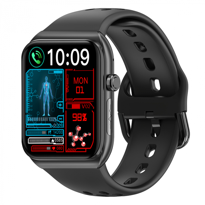 Smartwatch iSEN BK01, Alb, 1.81   HD, Apel Bluetooth, ECG, glucoza din sange, oxigen din sange, tensiune arteriala, puls, temperatura corporala, redare muzica, 270 mAh