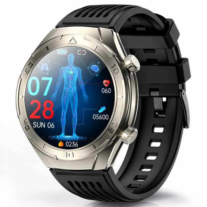 Smartwatch iSEN FD02 Grey, 1.46  HD, Imbunatatire somn, Glicemie, PPG+ECG, HR, Apel Bt, SOS, Asist. vocal, Ingrijire de la distanta