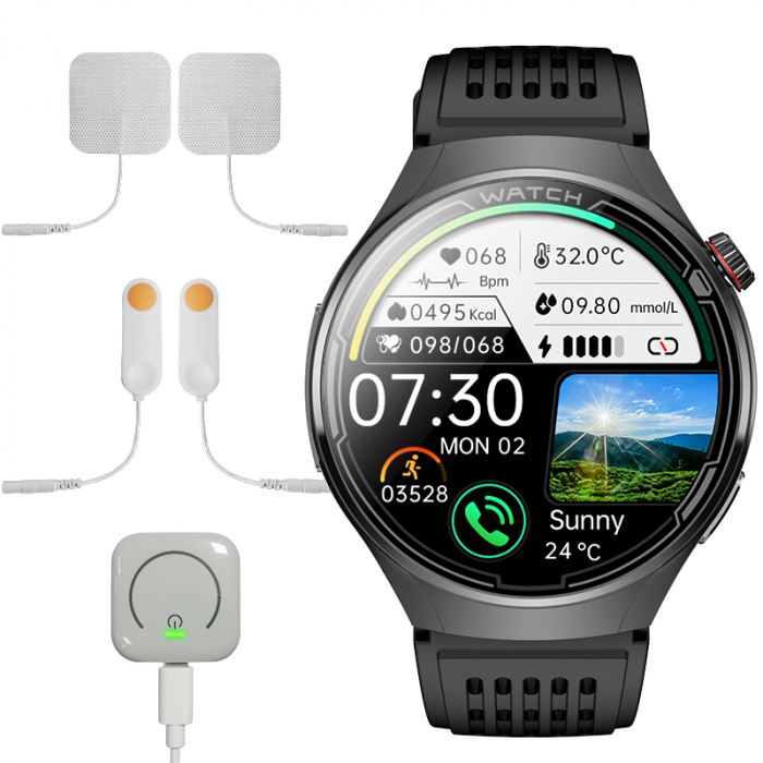 Smartwatch iSEN FD06 Argintiu, 1.85   HD, Monitorizare Somn, Glicemie, SpO2+ECG, HR, Apel Bt, SOS, Asistent Vocal, Monitorizare Menstruala