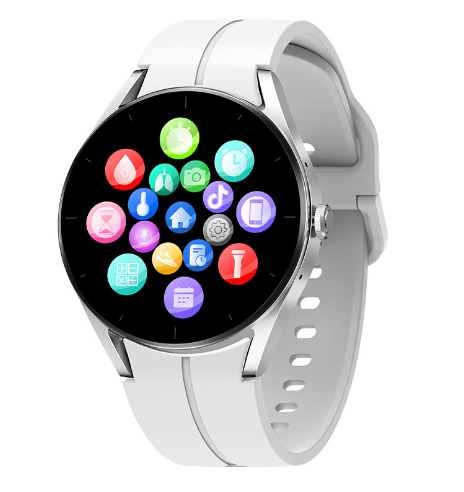 Smartwatch iSEN KS05 Silver cu Bratara Alba, 1.32   IPS HD, ECG, Ritm cardiac, Presiune sanguina, Glicemie, Oxigen, Apel Bluetooth, 240mAh
