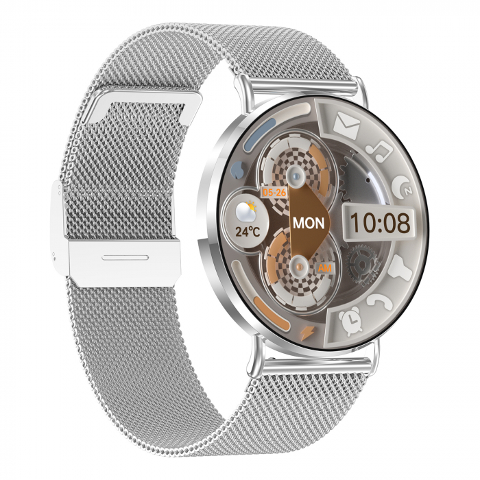 Smartwatch iSEN KM88 Auriu, 1.32   Amoled, HRV, ECG, Functii Sanatate, Bluetooth Call, Asistenta vocala, Compatibil iOS  Android