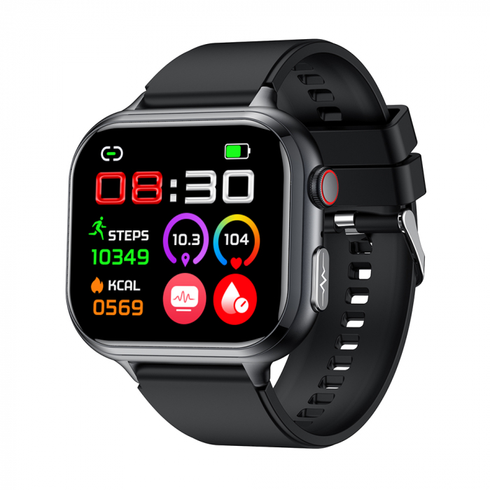 Smartwatch iSEN TK17 Roz, Silicon, 1.91   HD, ECG, Ritm Cardiac, Oxigen in Sange, Glicemie, Tensiune Arteriala, Acid Uric, BMI, Monitorizare Somn, Moduri Sport, Apeluri, Control Muzica, Vreme, 380mAh