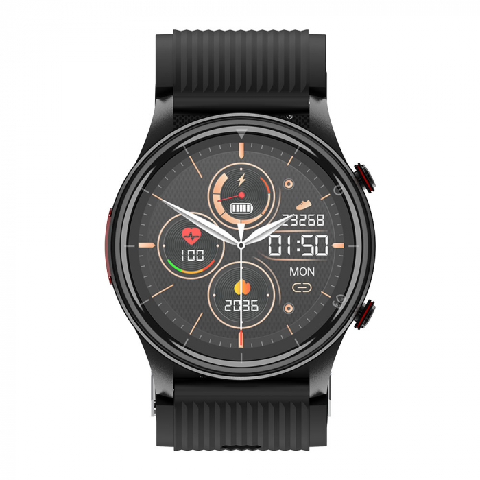 Smartwatch iSEN P700 Negru, AMOLED 1.43  , Monitorizare tensiune cu pompa de aer, ECG, Puls, Oxigen, Temperatura, Somn si Sanatate, Moduri sport, Apel BT, Control muzica, 300mAh
