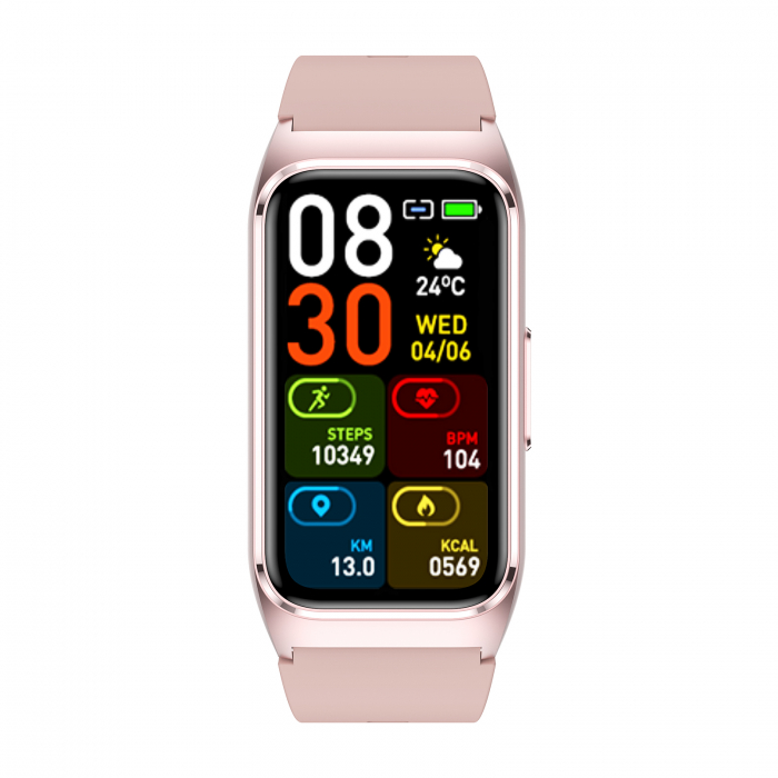 Smartwatch iSEN TK75 Roz, 1.47   HD, Ritm Cardiac, Oxigen in Sange, Tensiune, Glicemie, Acid Uric, Lipide, Urmarire Somn, Moduri Sport, Apel Bluetooth, Control Muzica, Vreme, 250mAh
