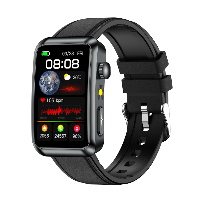 Smartwatch iSEN TK77 Maro, Piele, 1.57   HD, ECG, Micro-Examinare, Risc Glicemie, Acid Uric  Lipide, Apel BT, Asistent Vocal, Lanterna, SOS, 250mAh