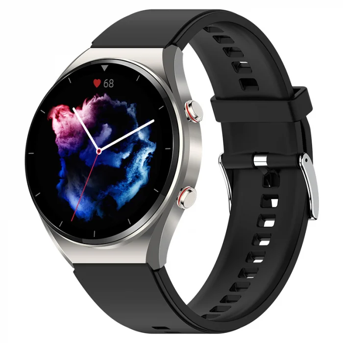 Smartwatch iSEN Watch E09 Pro, Negru cu bratara neagra din TPU, Bluetooth Call, Monitorizare glicemie, tensiune, temperatura, somn, EKG, HR, Oximetru