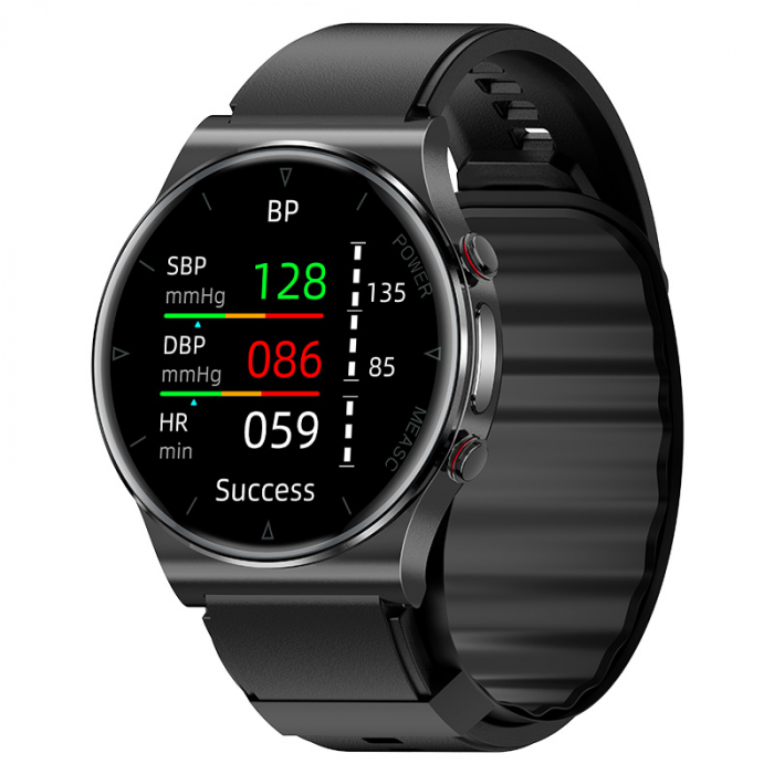 Smartwatch iSEN Watch P70 Negru cu bratara neagra din TPU, 1.32   HD, Tensiometru cu manseta gonflabila, EKG, HR, Temperatura, Oxigen SpO2